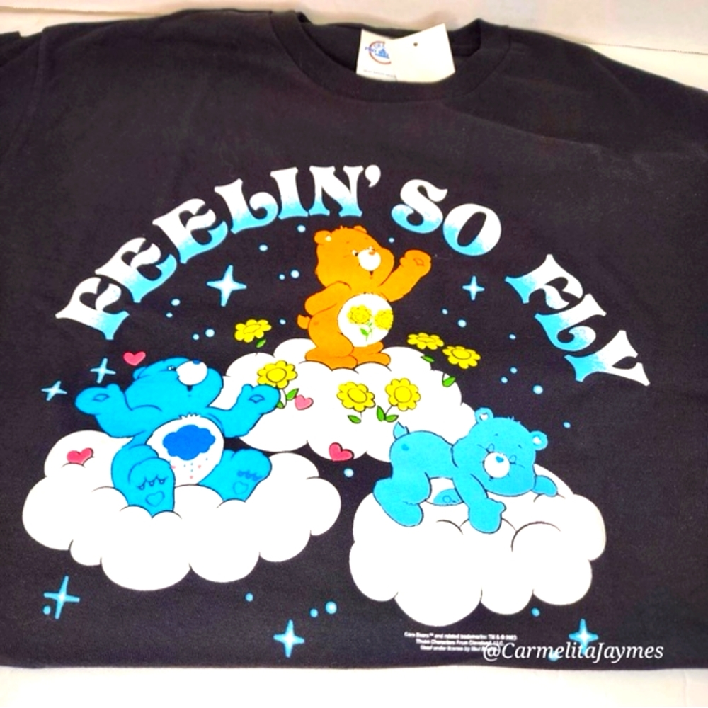 CARE BEARS 🐻 Women’s Black Short Sleeve Graphic T Shirt Feelin’ So Fly L/XL NWT